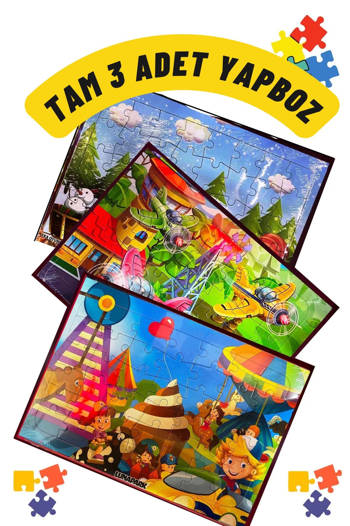 GÖNÜL YAYINCILIK 3 Adet Çocuk Eğitici Boyamalı Yapboz Çocuk Puzzle - 40 Parça Renkli Karışık Puzzleset4