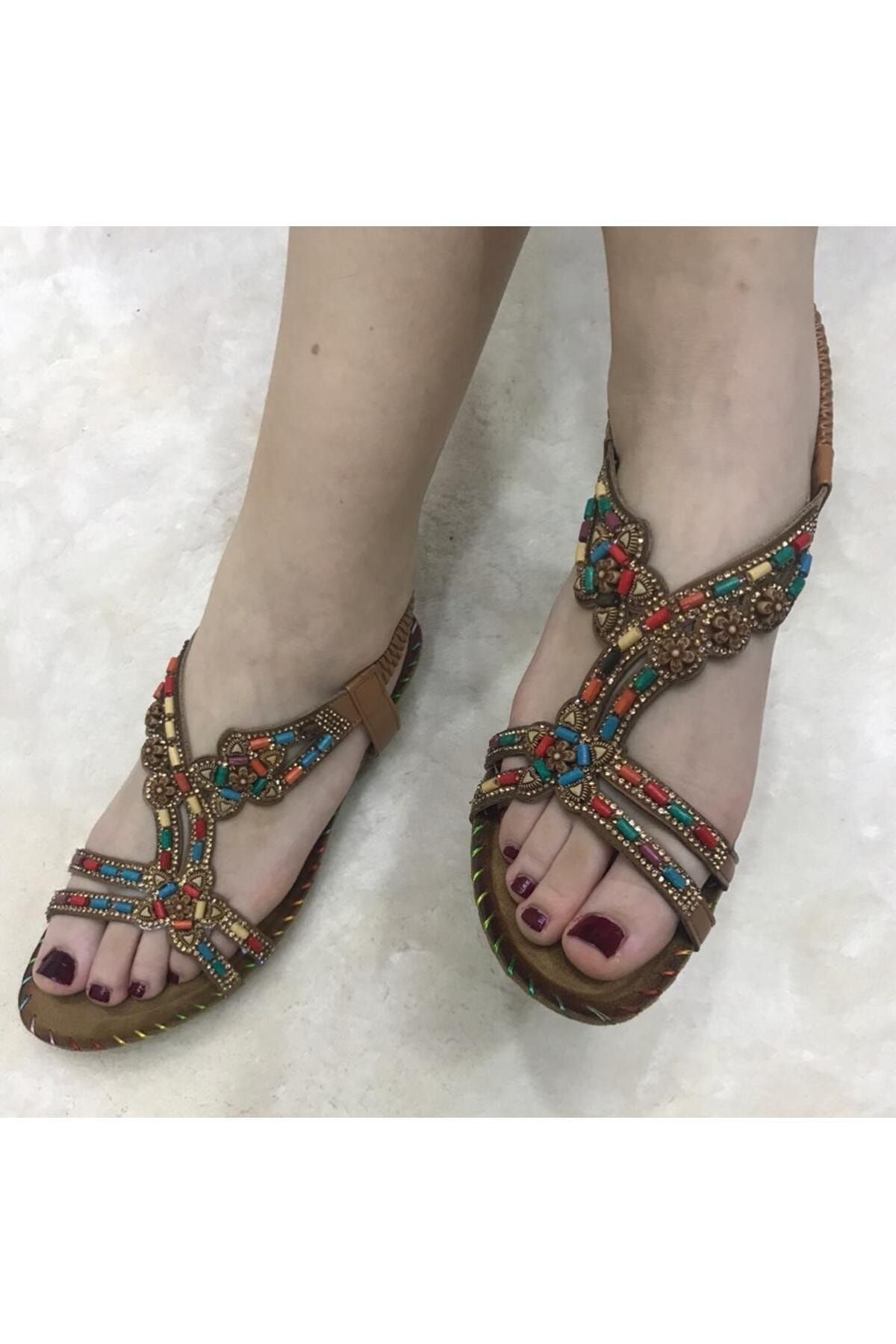 Guja kadın yazlık dolgu topuk otantik taş modelli yumuşak taban yazlık sandalet ayakkabı
