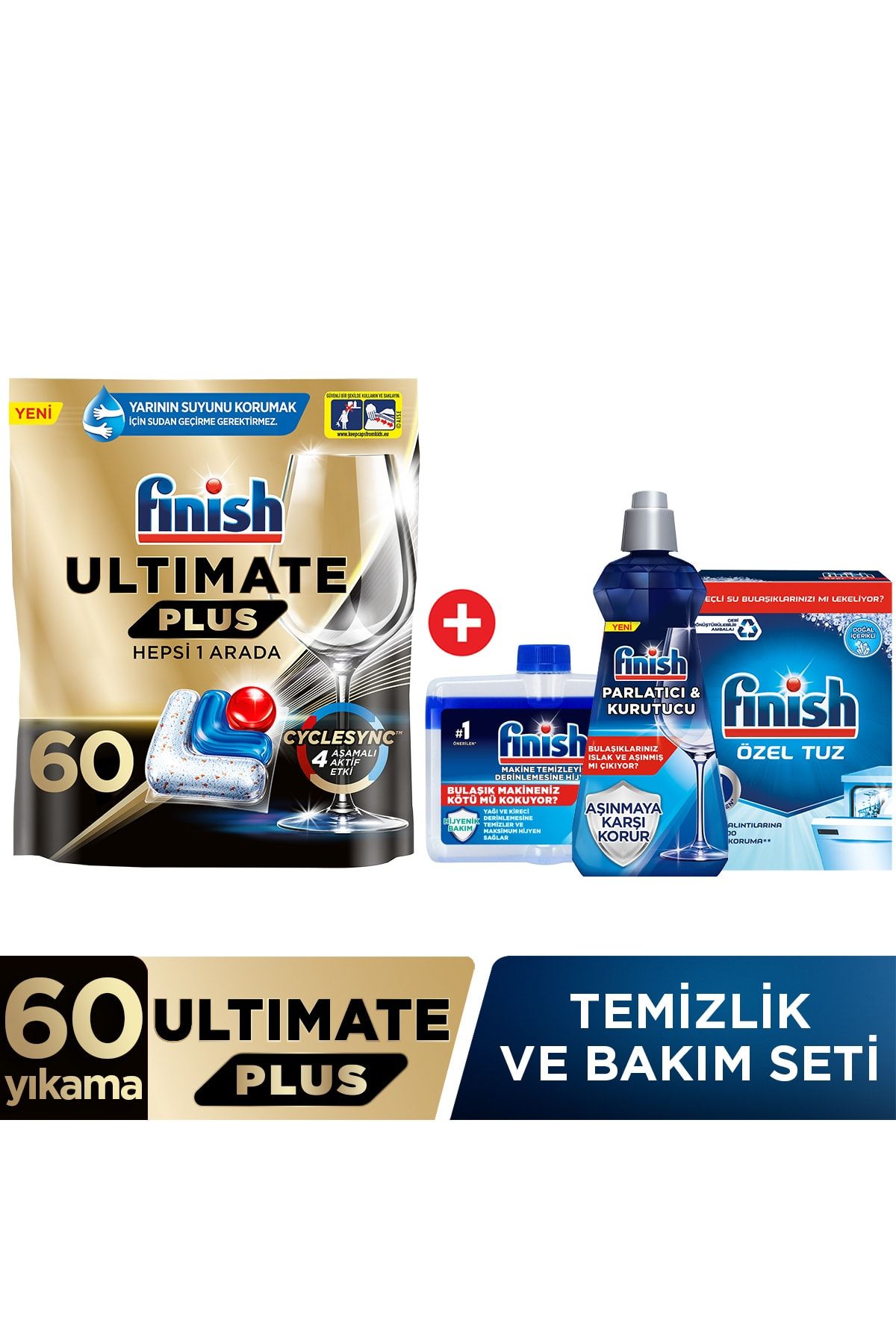 Finish Ultimate Plus 60 Kapsül Bulaşık Makinesi Deterjanı Tableti Temizlik Ve Bakım Seti