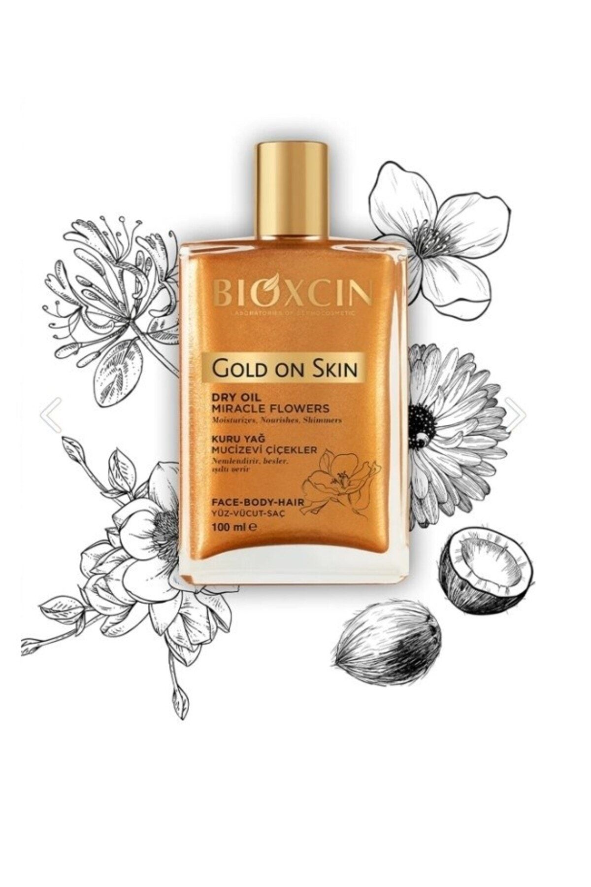 Bioxcin Gold On Skin Altın Parıltılı Kuru Yağ 100 Ml - Dry Oil Saç Yüz Vücut 8680512632955