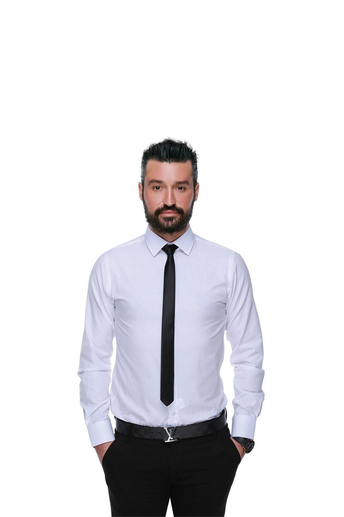 Buenza Erkek Beyaz Slim Fit Noktalı Gömlek-  - 3B4M0221D165