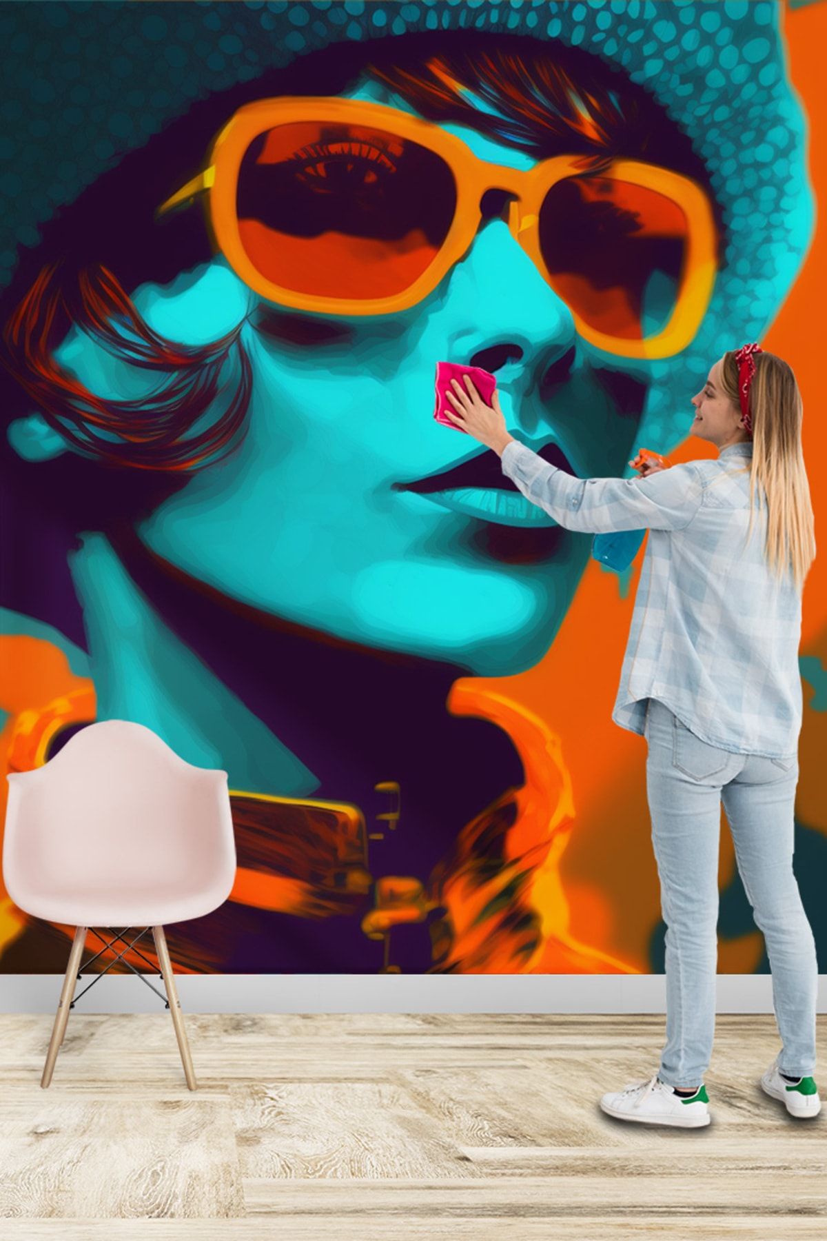 Dekoros Pop Art Kadın Tek Parça Duvar Kağıdı, En Güzel Modern Posterler, Yırtılmaz Desen Tutturmasız
