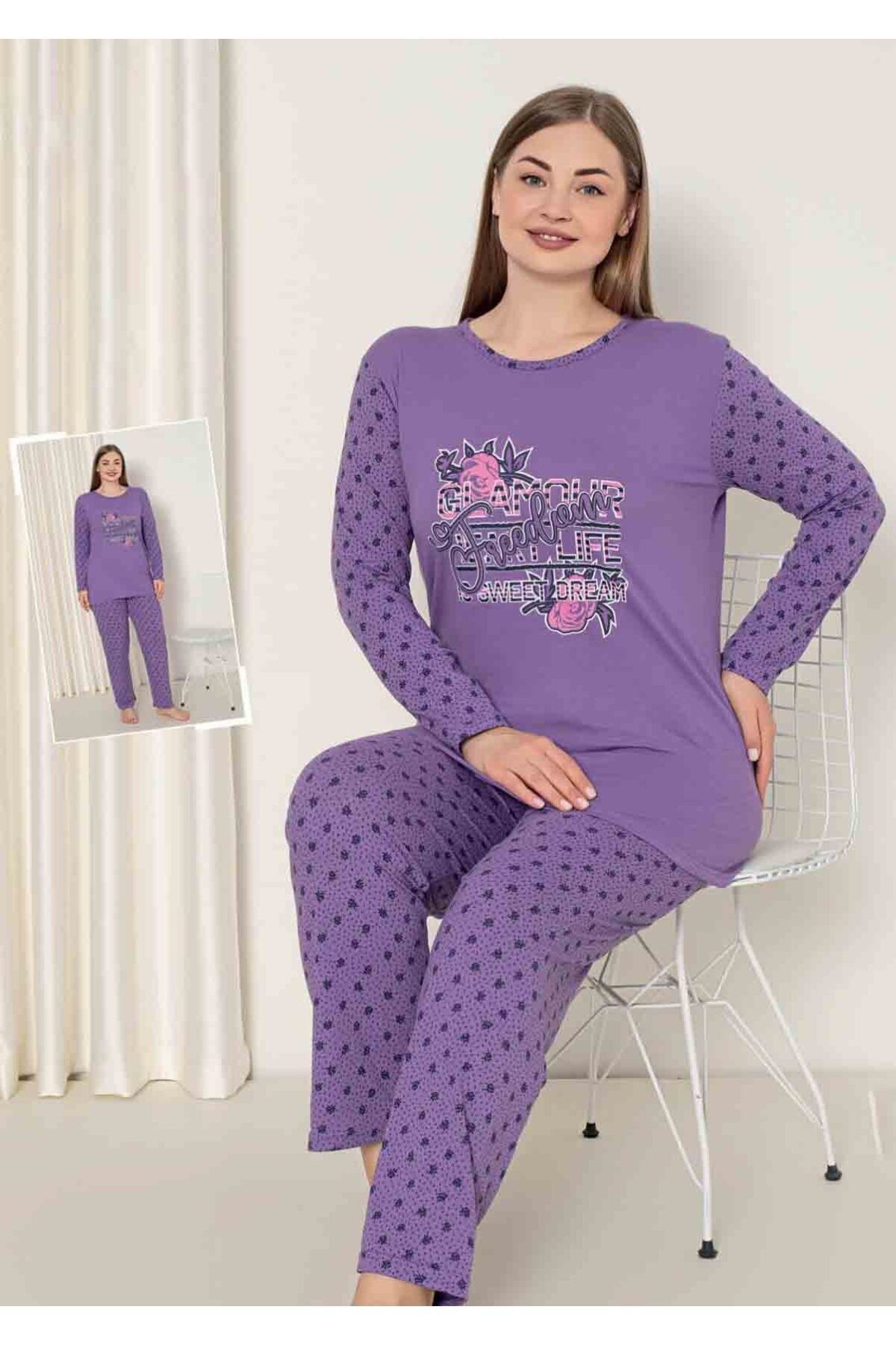Fenix Kadın Uzun Kol Pamuklu Mevsimlik Büyük Beden Pijama Takımı