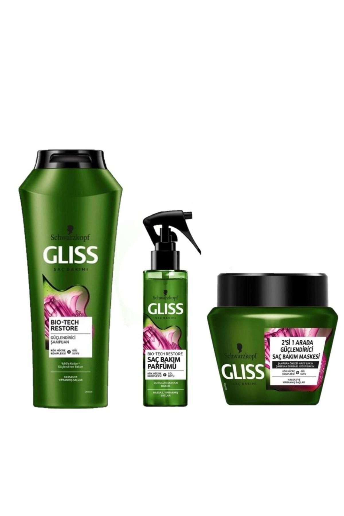 Gliss Bio-tech Saç Bakım Şampuan 500ML + Saç Bakım Parfümü 100ML + Saç Maskesi 300ML 3Lü Set
