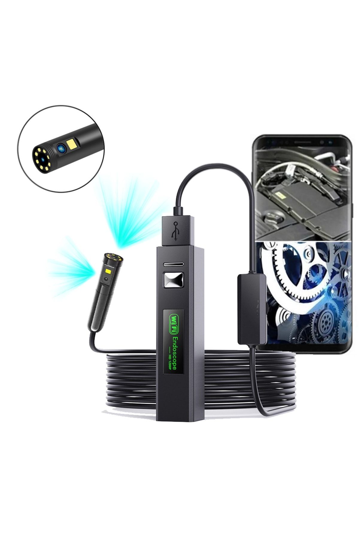 yoosee 5 Metre Çift Lens & Led li wifili çift Kameralı Endeskop Boroskop iOS & Android uyumlu Yılan Kamera