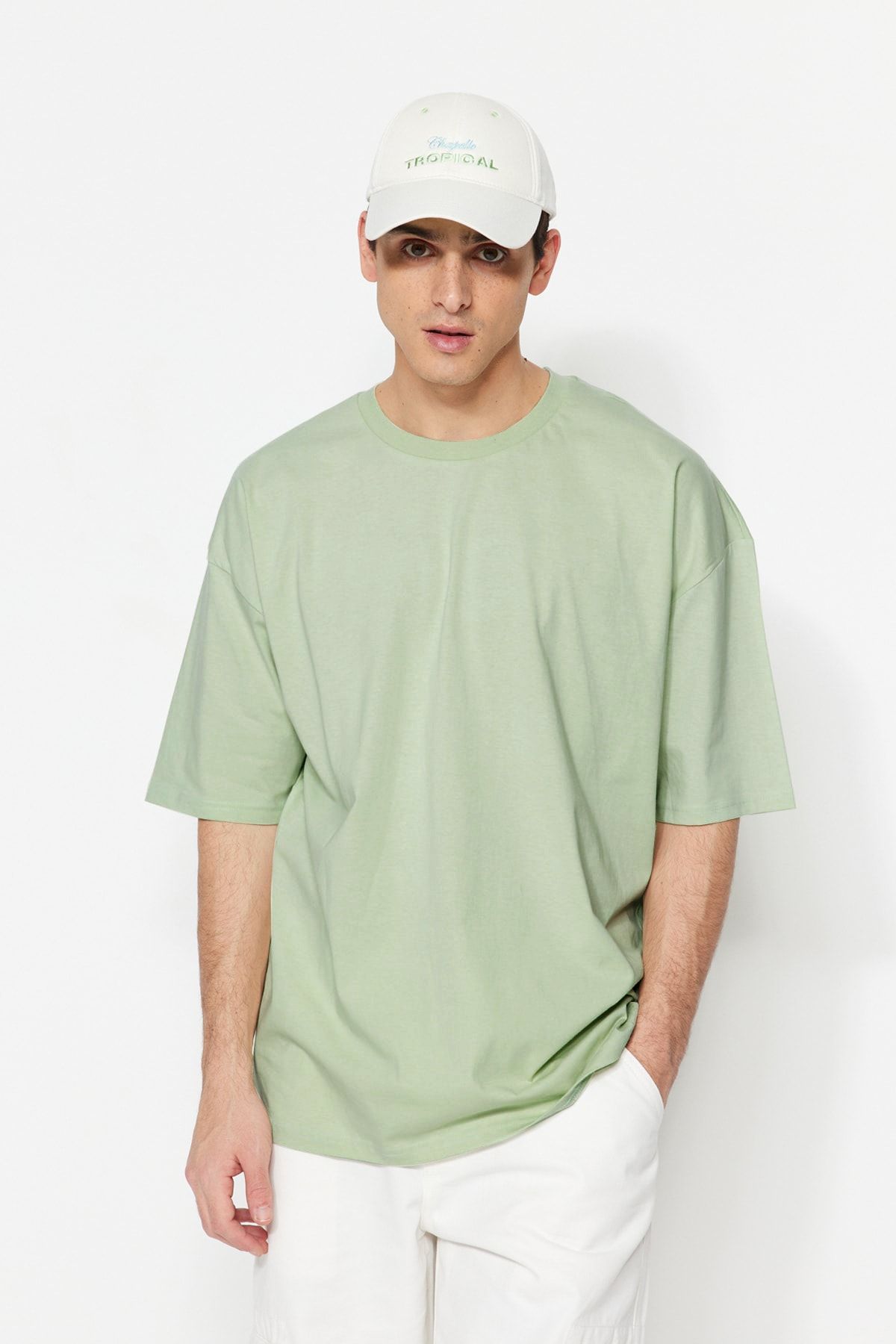 TRENDYOL MAN Mint  Oversize/Geniş Kesim Basic %100 Pamuklu T-Shirt TMNSS22TS0318