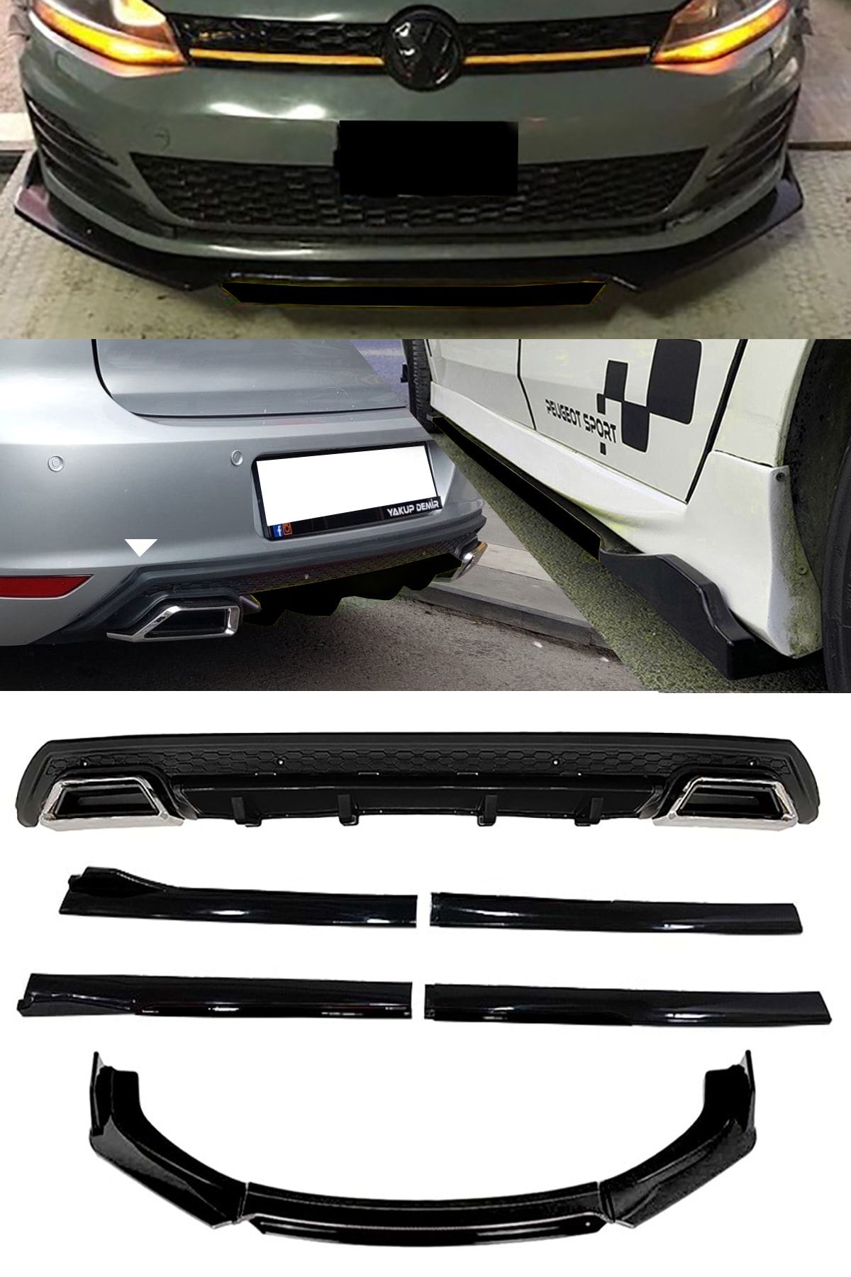 OMGARAGE Hyundai Getz 2002-2011 Siyah Renkli Şeritli Ön Lip Yan Marşpiyel Difüzör V2 Set Piona Black 9Prç