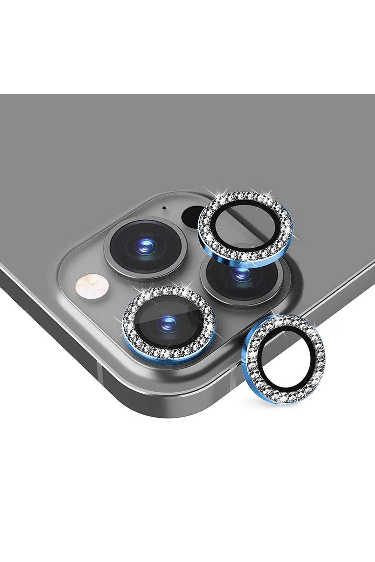 Bufalo iPhone 13 Pro / 13 Pro Max Taşlı Metal Kamera Lens Koruyucu 3lü Set