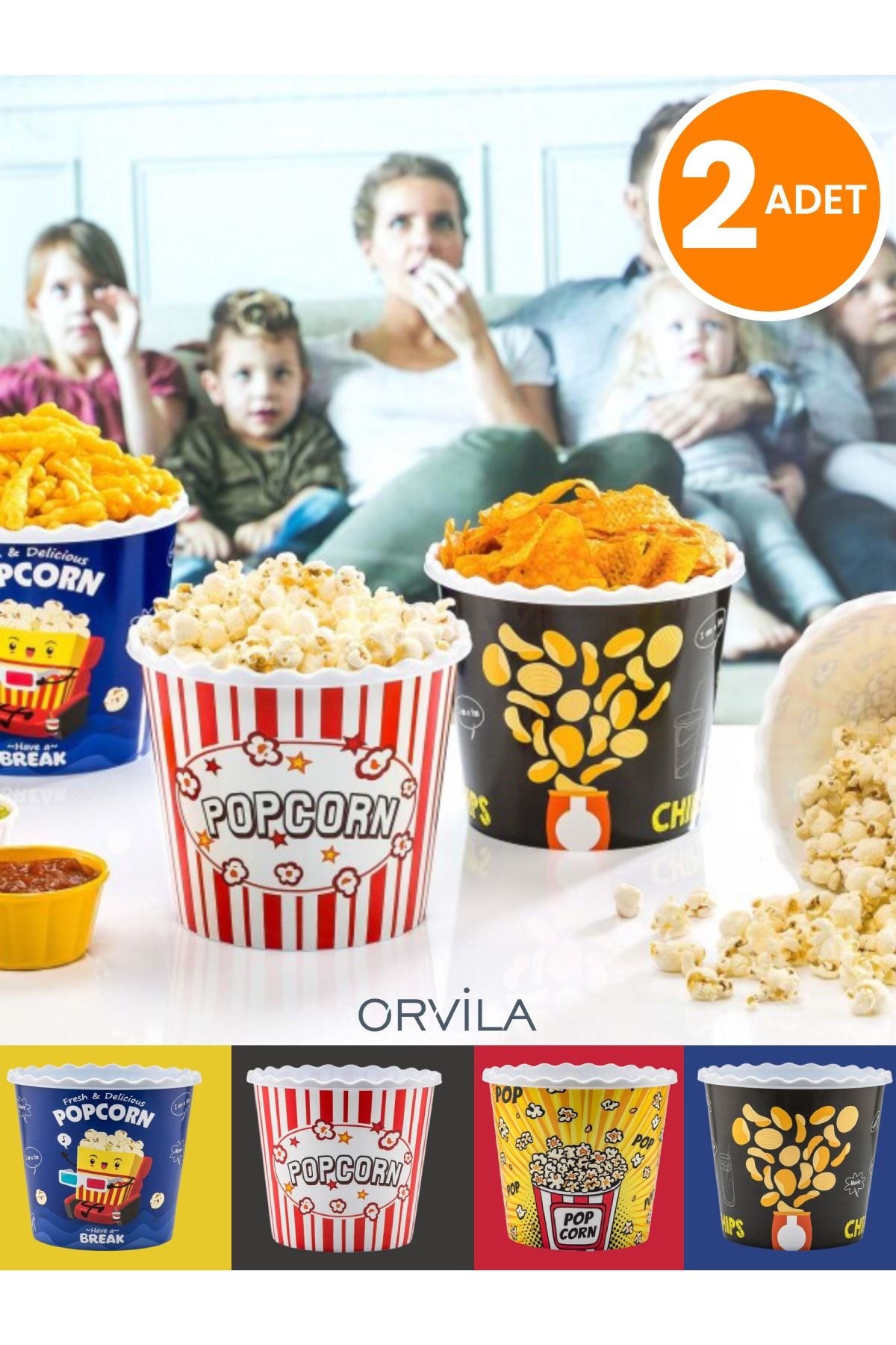 Orvila 2 Adet Popcorn Patlamış Mısır Kovası - Cips Ve Çerez Kutusu