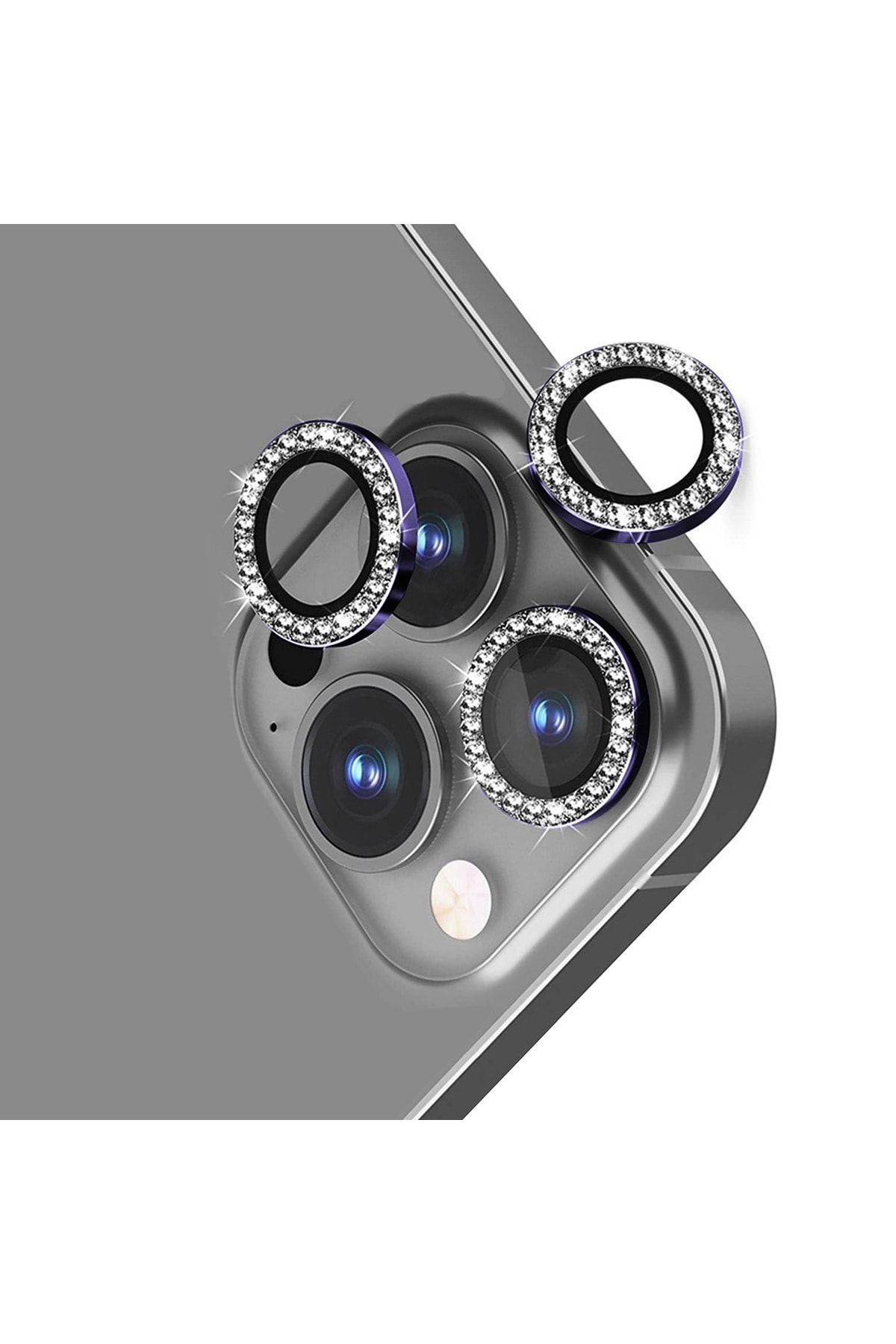 Bufalo iPhone 14 Pro / 14 Pro Max Taşlı Metal Kamera Lens Koruyucu 3lü Set