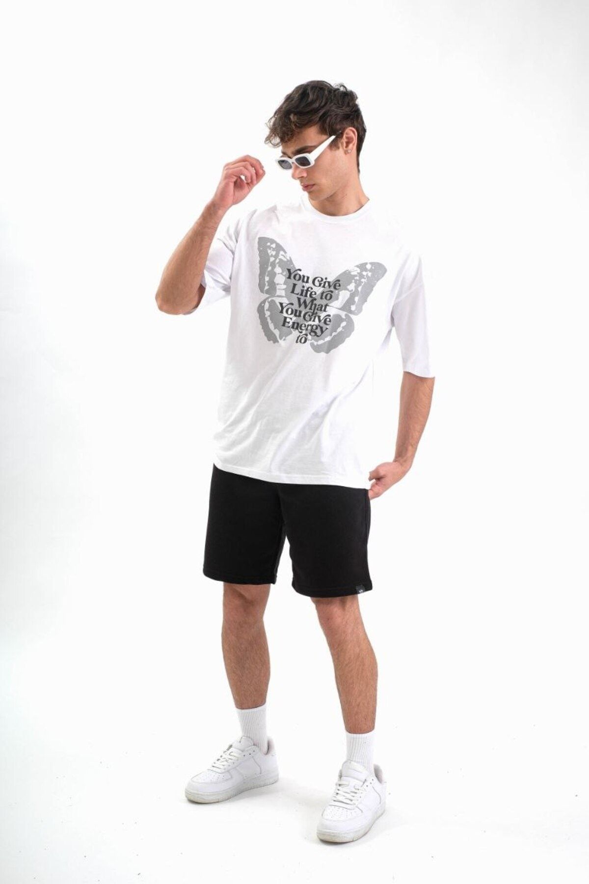 Breezy KELEBEK Baskılı Erkek Oversıze Bisiklet Yaka Unisex T-shirt