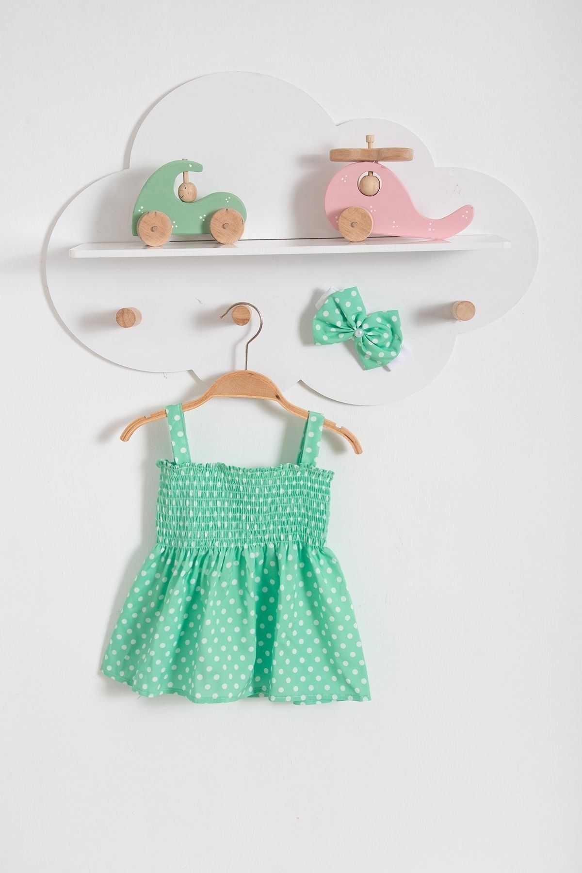 Bubito Puantiyeli Bandanalı Yazlık Bebek Elbise-Yeşil