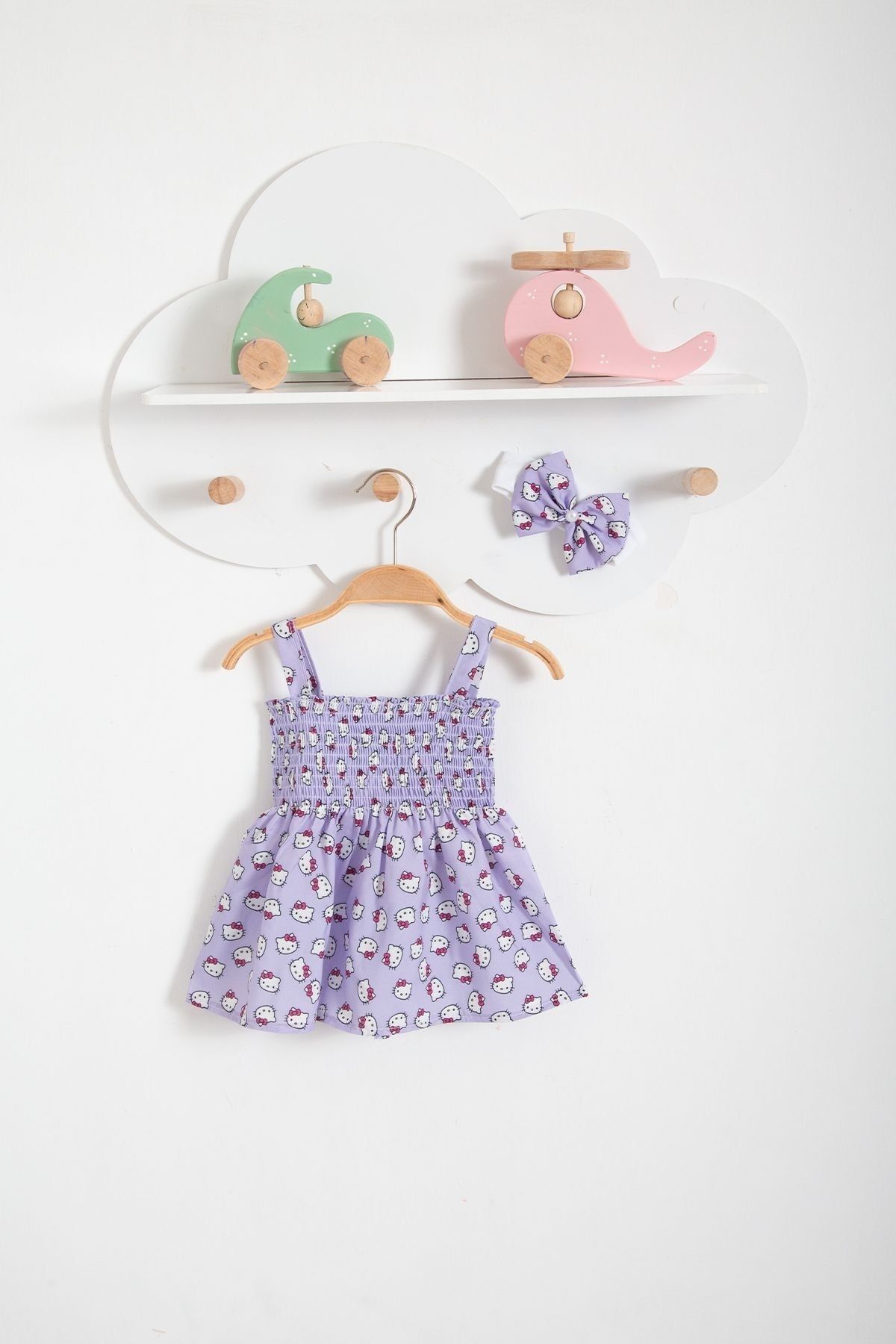 Bubito Hello Kitty Görselli Bandanalı Yazlık Bebek Elbise-Mor