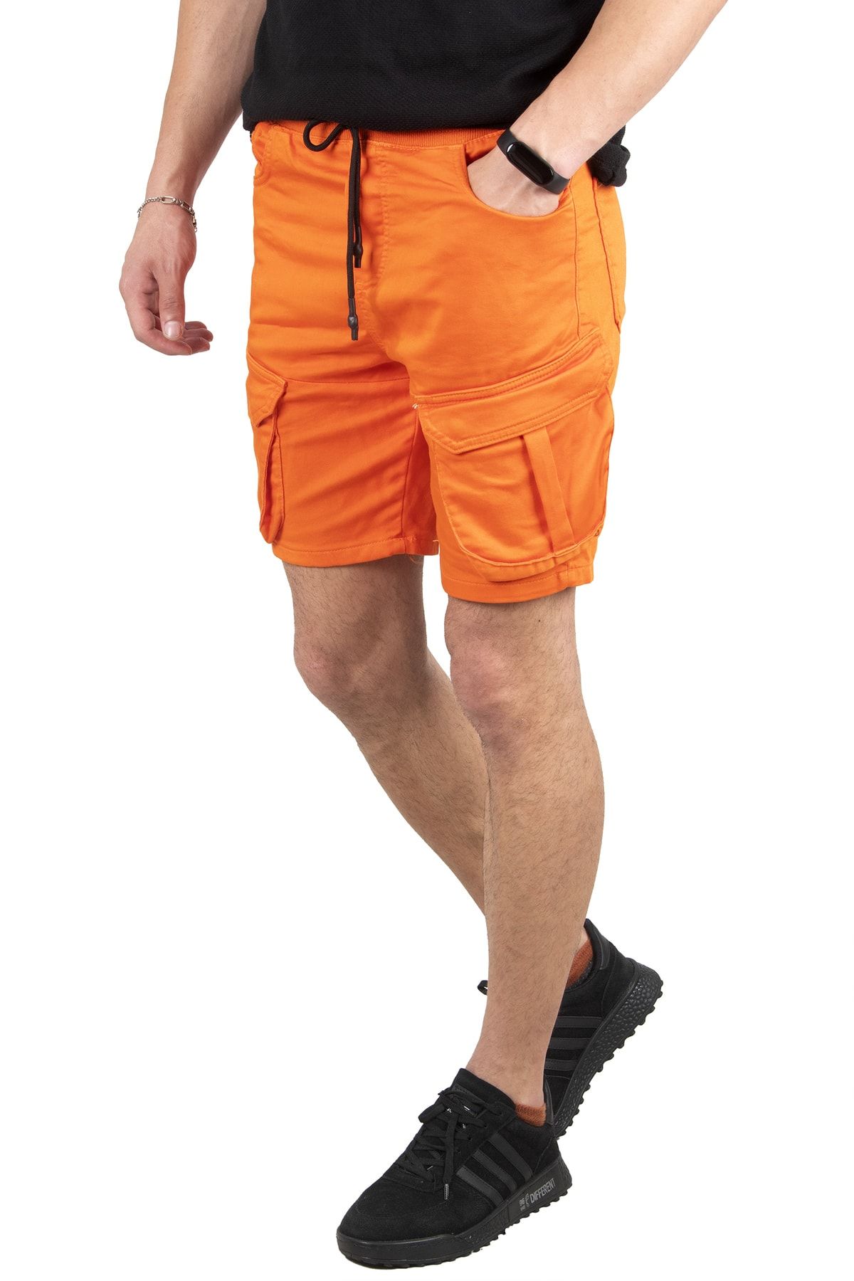 DeepSea Erkek Orange Beli Lastikli Bağcıklı Kargo Cepli Erkek Örme Şort 2210012