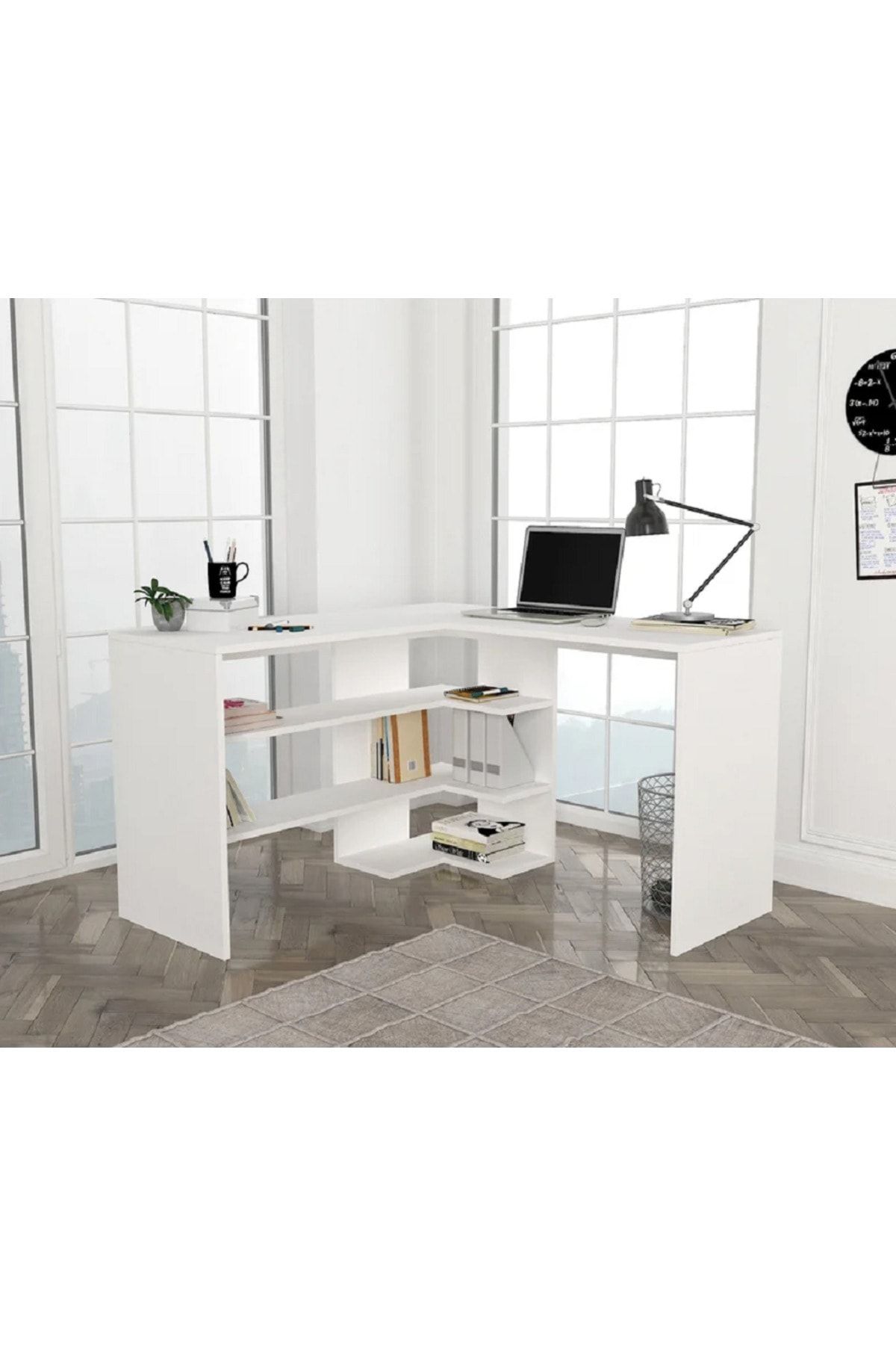 aden home senin evin senin dünyan Kitaplıklı Çalışma Masası, Beyaz Çalışma Masası, Ders Çalışma Masası, L Ofis Masası, 120x120 - CM63