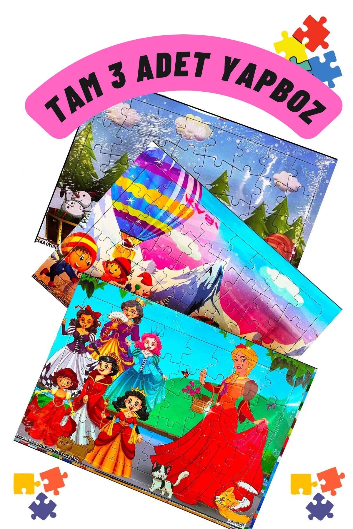 GÖNÜL YAYINCILIK 3 Adet Çocuk Eğitici Yapboz Çocuk Puzzle - 40 Parça Renkli Karışık Puzzleset1
