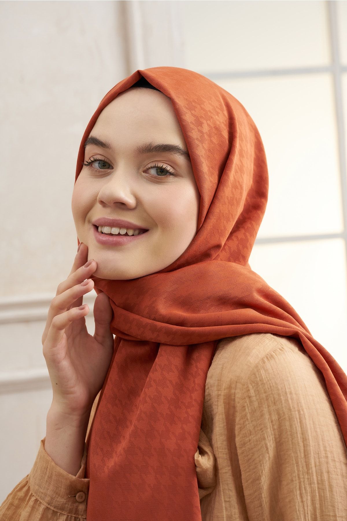 ARMANDA Kazayağı Desenli Şal - Perla Serisi Minimal Desen Şık Şal Başörtü Hijab Scarf - Kiremit