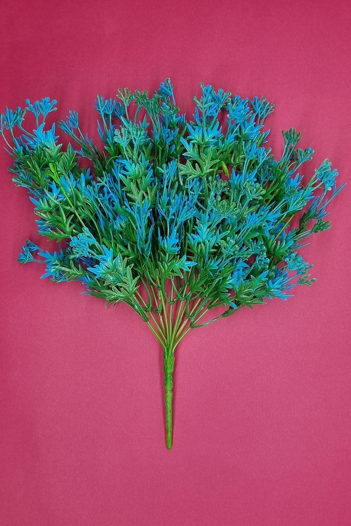 MD Aspiz Flowers 1 Adet Yeşil Yapraklı Mavi Çiçekli Yapay Çiçek Demeti Plastik Pampas Sarmaşık Okaliptus Sarkan Lale