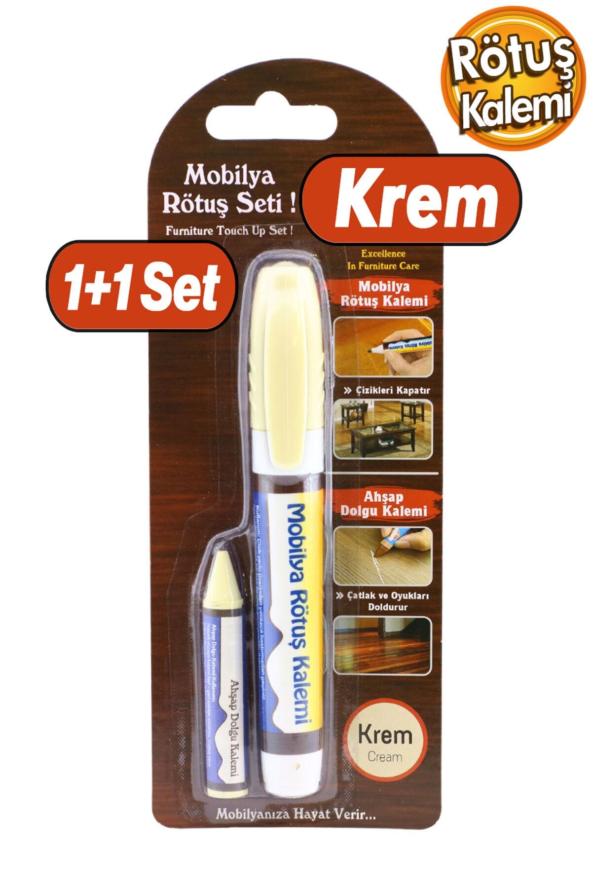 Badem10 Mobilya Rötuş Kalemi + Ahşap Dolgu Boya Kalemi 2'li Set Krem Çizik Giderici Çatlak Kapatıcı