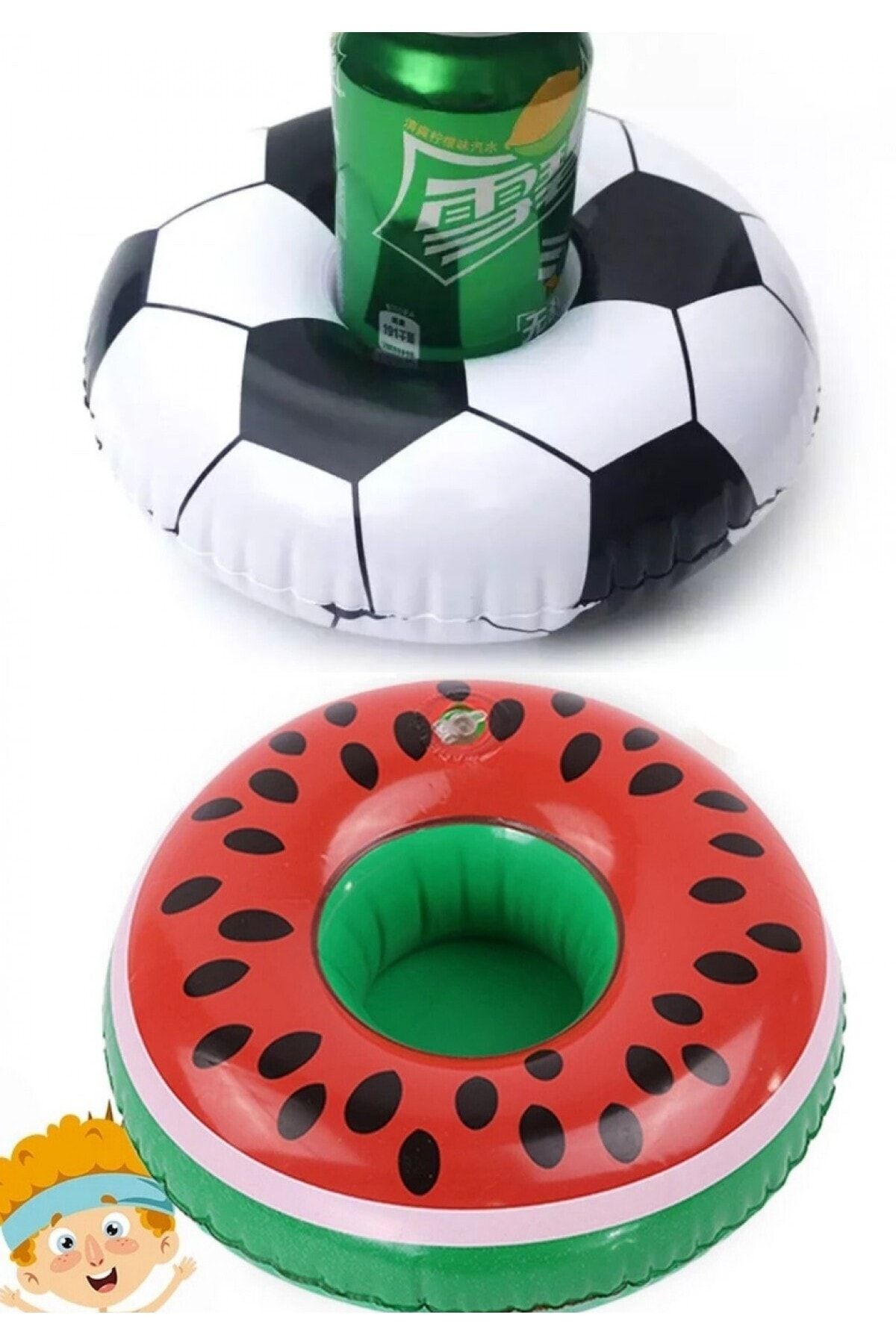 Şeker Ofisi Deniz Yatağı Şişme Bardak Tutucu Karpuz Futbol Topu Set