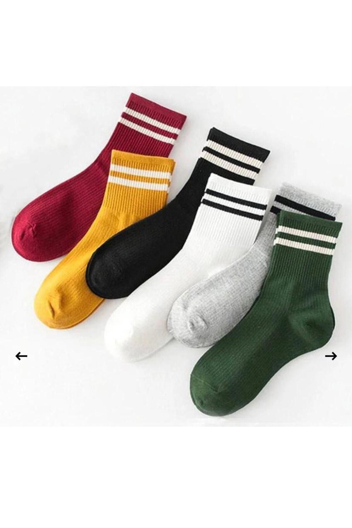 Bolero Unisex Karışık Renkli Çizgili Tenis Çorabı 6 Çift