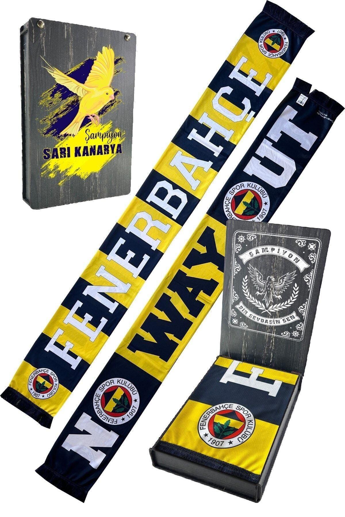 Fenerbahçe Orijinal Şal Atkı No Way Out Çift Taraflı Şal Hediyelik Ahşap Kutulu
