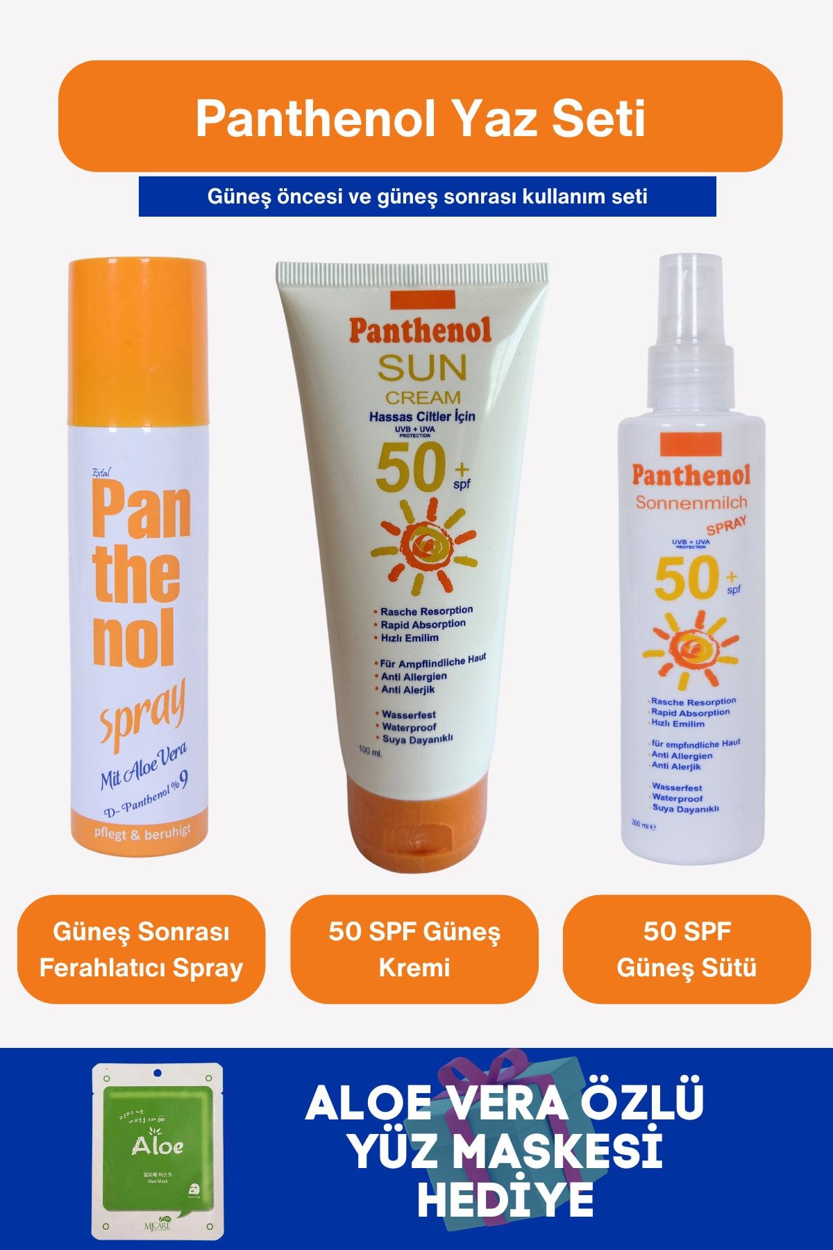 Panthenol Spray + Panthenol 50 SPF Güneş Kremi + Panthenol 50 SPF Güneş Sütü | Set 3