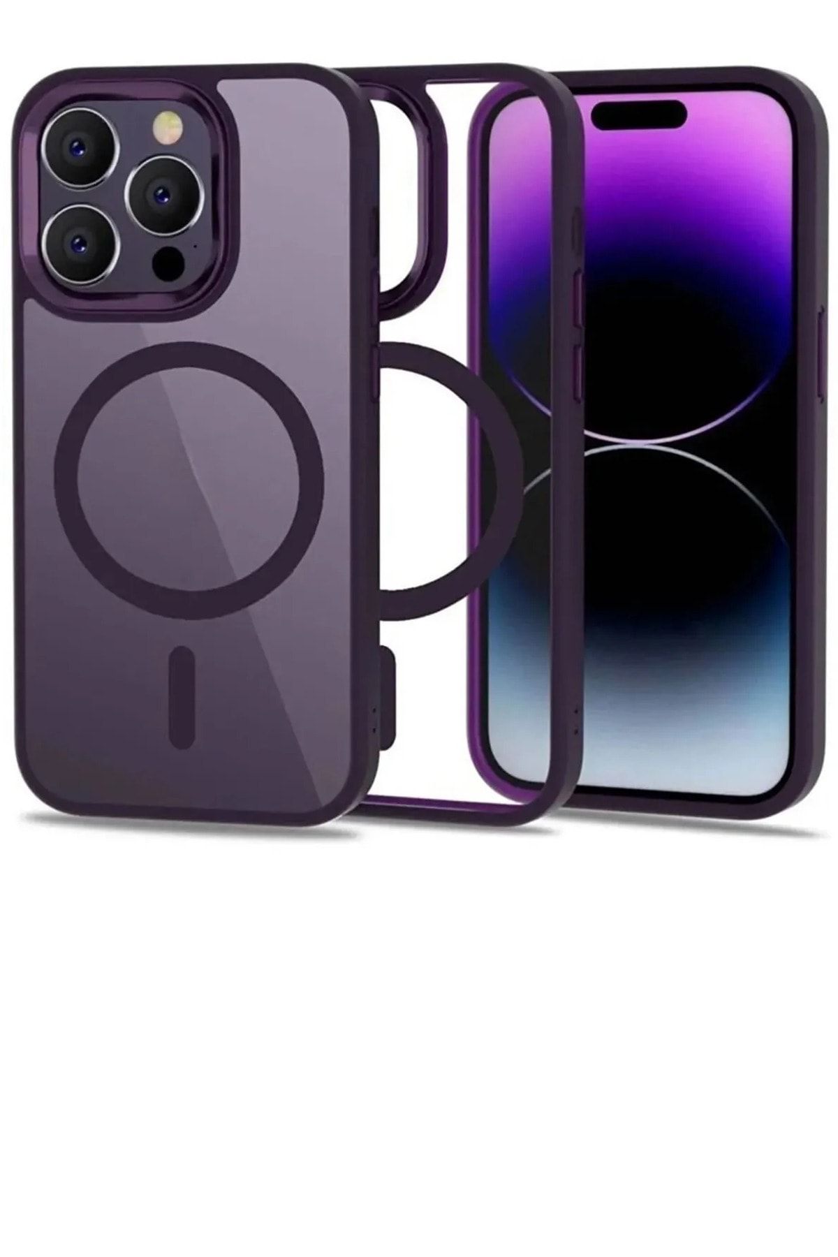 teknoplas Iphone 14 Pro Max Uyumlu Kılıf Kamera Çıkıntılı Magsafe Şarj Destekli Renkli Kapak Krom