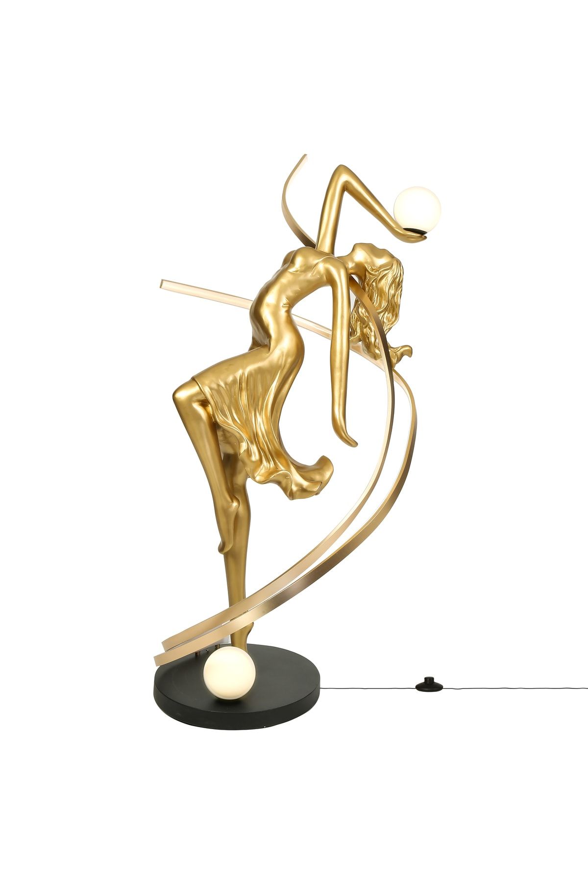 AsilAksesuar Gold Altın Kadın Heykel Ofis Mağaza Salon Ev Dekorasyon Obje Aksesuarı Ledli Lamba Işıklı Lambader