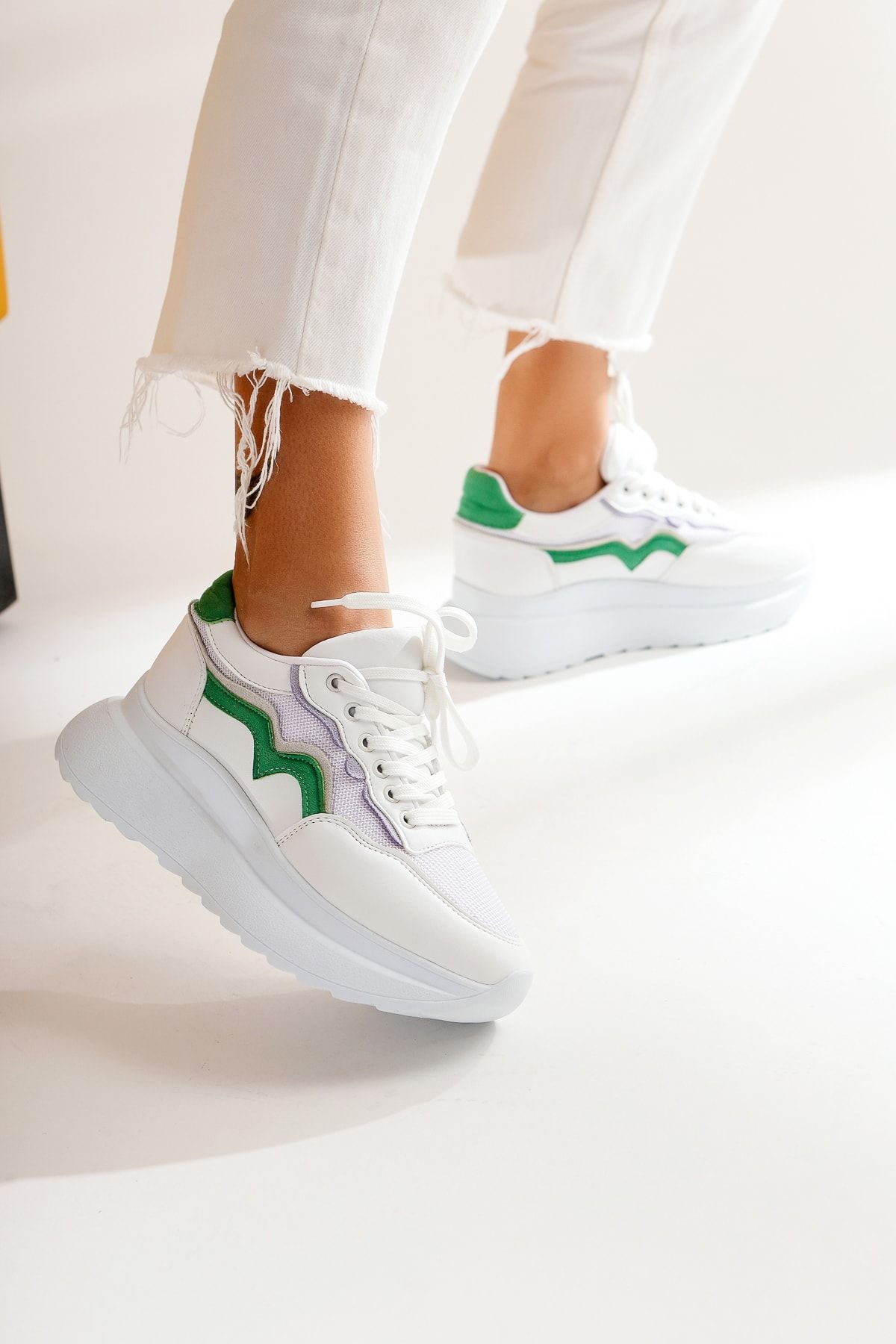 Limoya Vanna Beyaz Yeşil Kalın Tabanlı Spor Ayakkabı