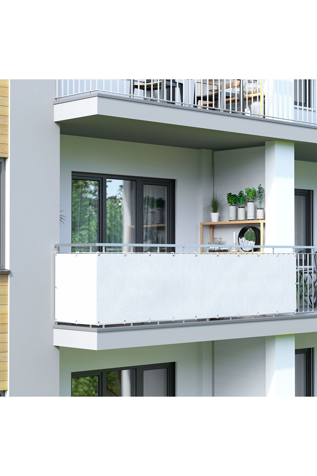 Tentecim Gölgelendirme 8 Mt X 65 Cm Beyaz Renk Balkon Demiri Brandası Gölgelik Çadırı Su Geçirmez