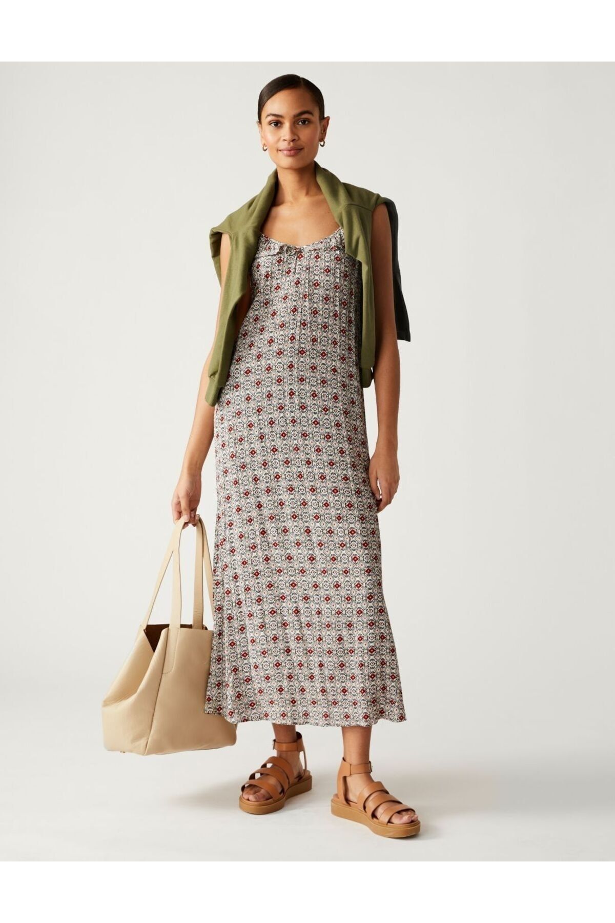 Marks & Spencer Fırfır Detaylı Desenli Midi Elbise