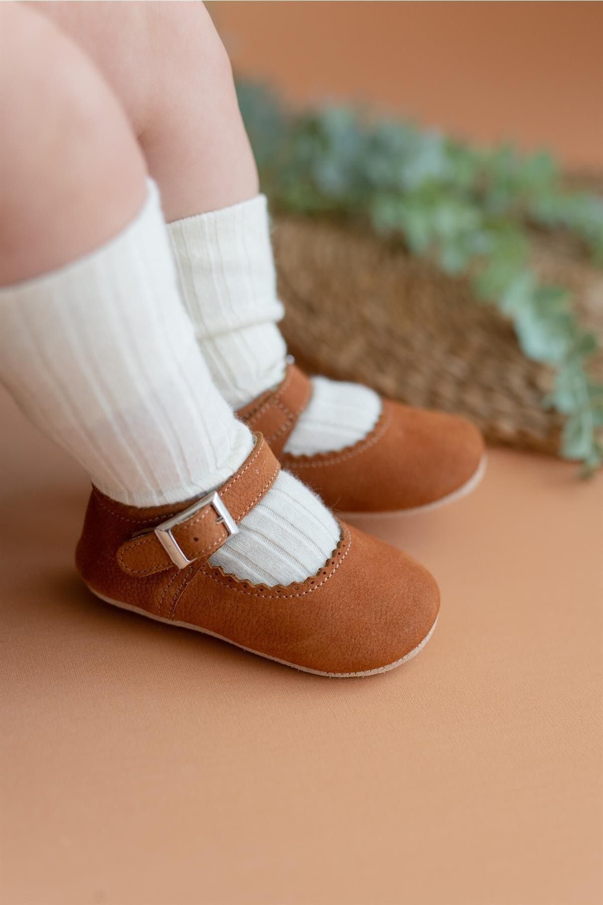 First Step Hakiki Deri Tarçın Rengi Kız Bebek Babet İlk Adım Ayakkabısı-D-469