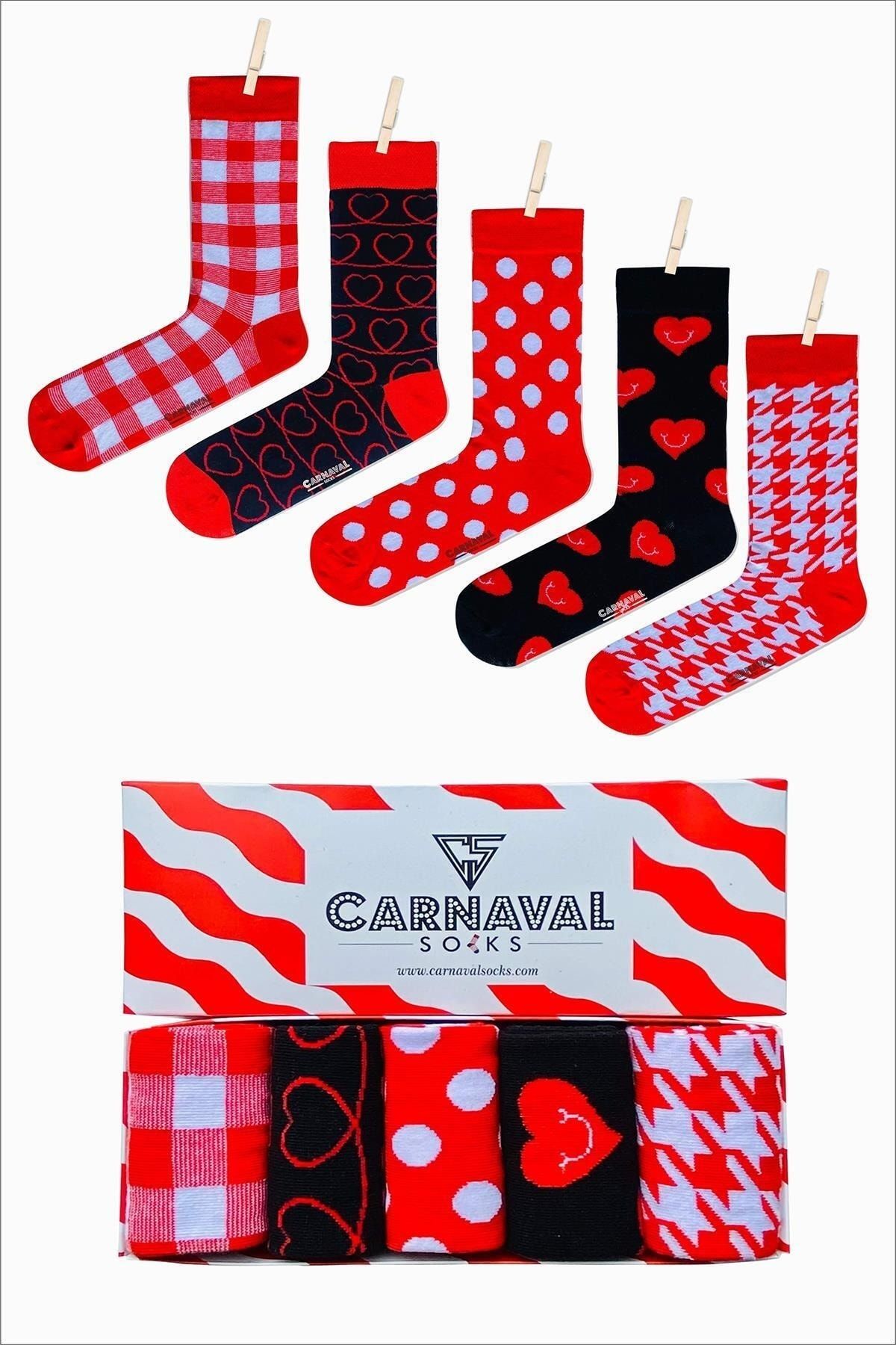 CARNAVAL SOCKS 5'li Sevgililer Günü Tasarımlı Renkli Çorap Set