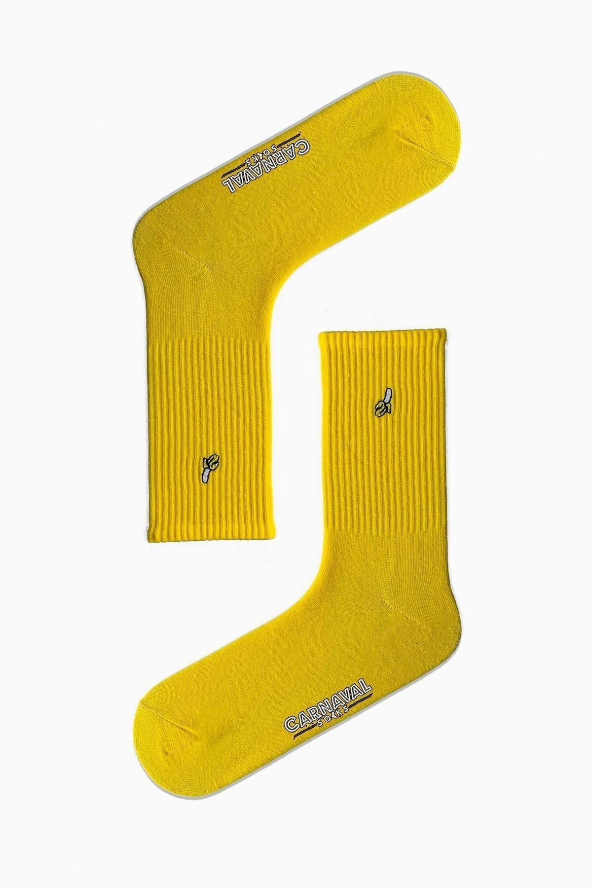 CARNAVAL SOCKS Unisex Sarı Muz Nakışlı Spor Çorap