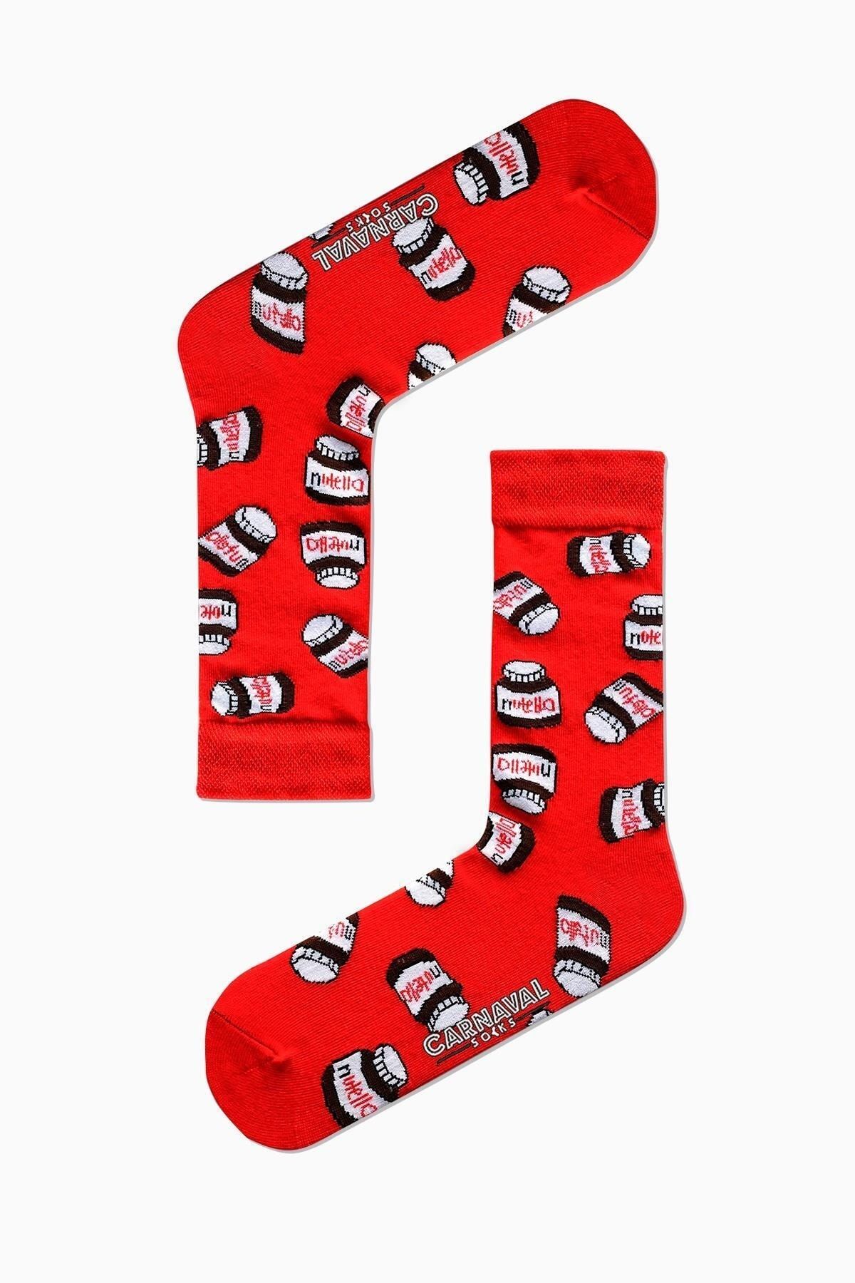 CARNAVAL SOCKS Kırmızı Nutella Desenli Renkli Çorap