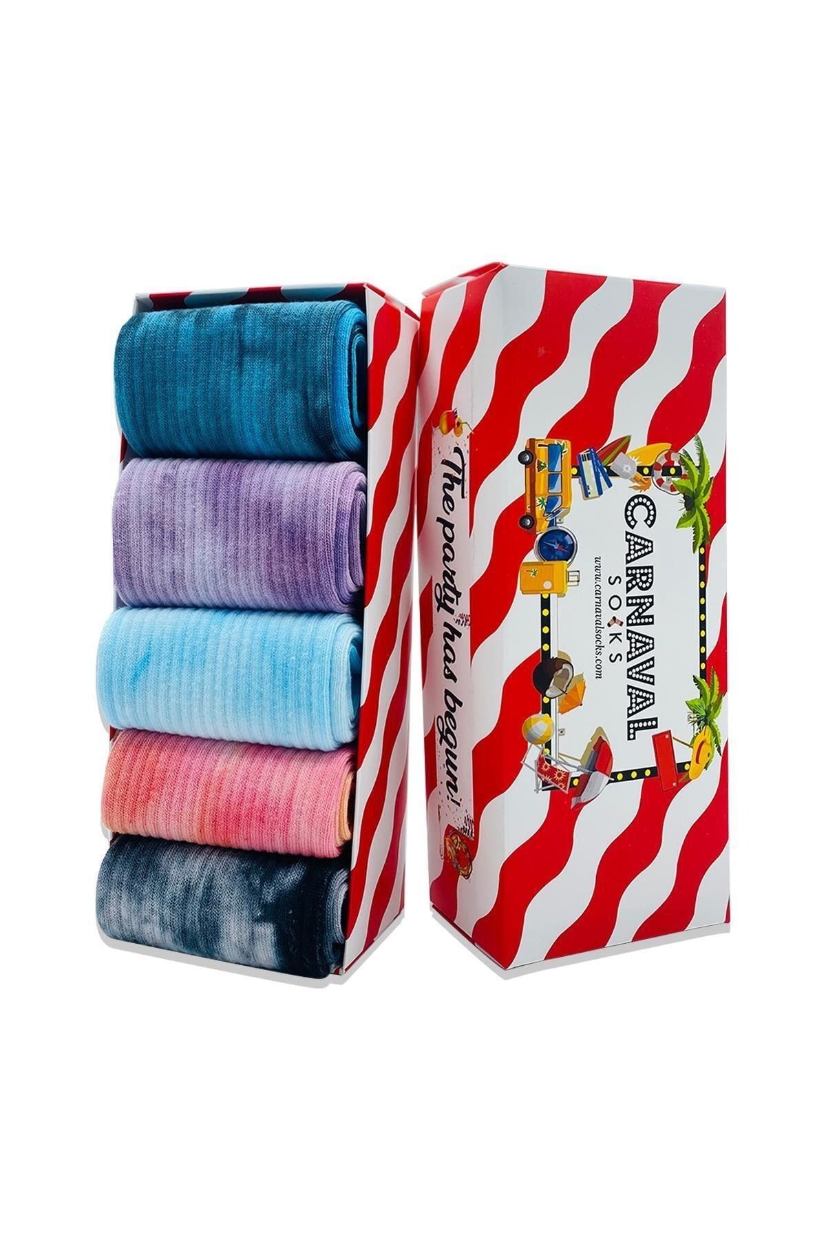 CARNAVAL SOCKS 5'li Batik Renkli Çorap Tasarımlı Renkli Tasarım Set Kutusu