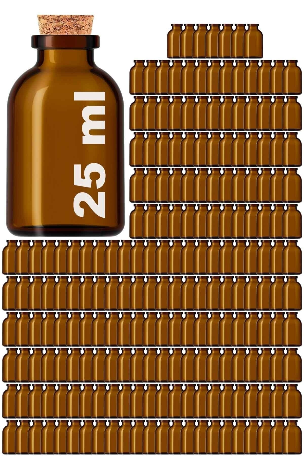 Afra Tedarik 25 ml Amber Kahverengi Şişe Mantar Tıpalı 25 cc Cam Şişe 210 Adet