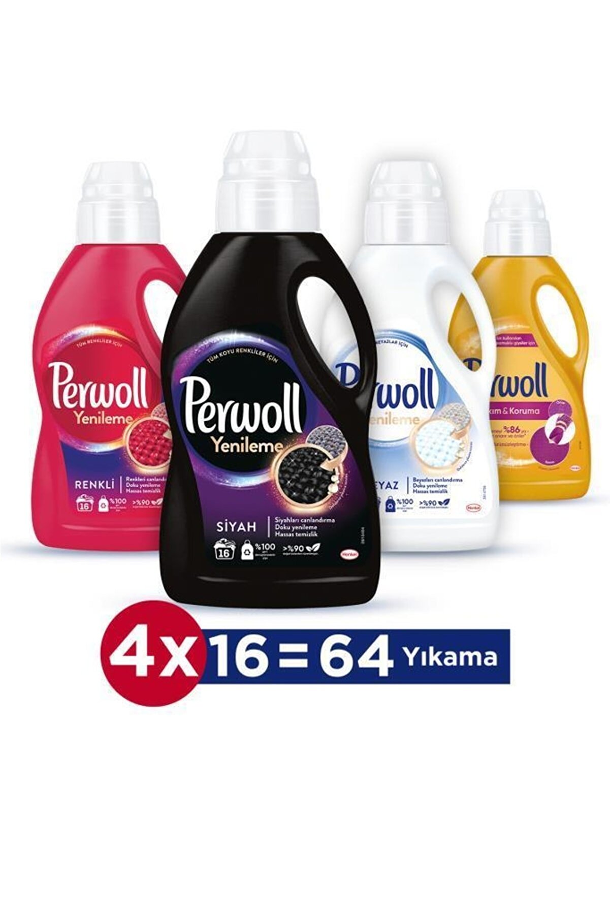 Perwoll Hassas Bakım Sıvı Çamaşır Deterjanı 4 X 1l(64 YIKAMA) Siyah Renkli Bakım Koruma Beyaz