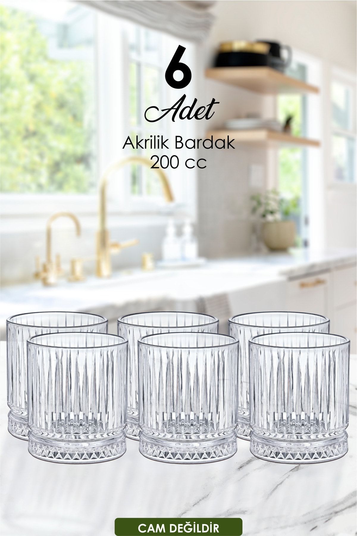 Muyika Design MUYİKA 6 adet Kristal Akrilik Su & Meşrubat Bardak Seti 200 Cc Şeffaf (cam Değildir)