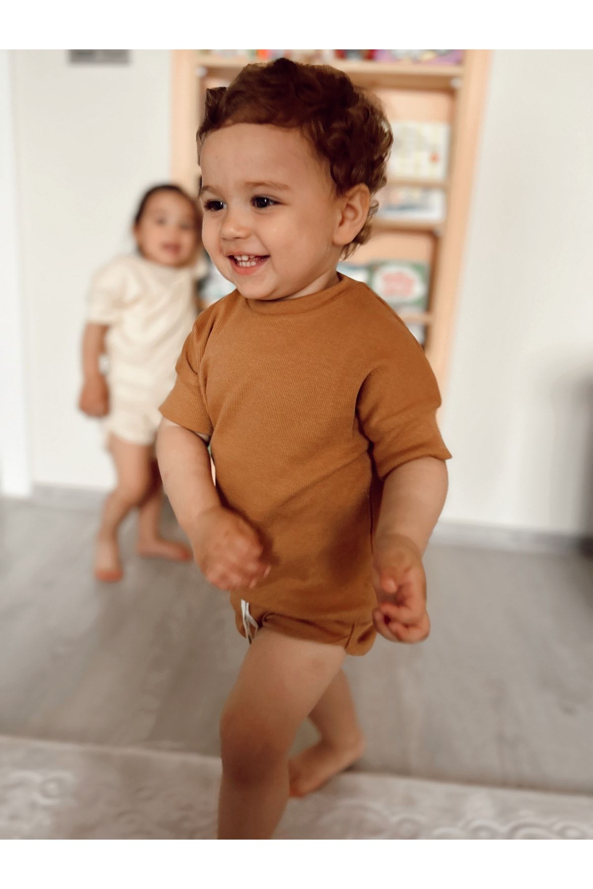 LuxuryBaby Organik Tarçın Şort Ve T-shirt Bebek Takımı