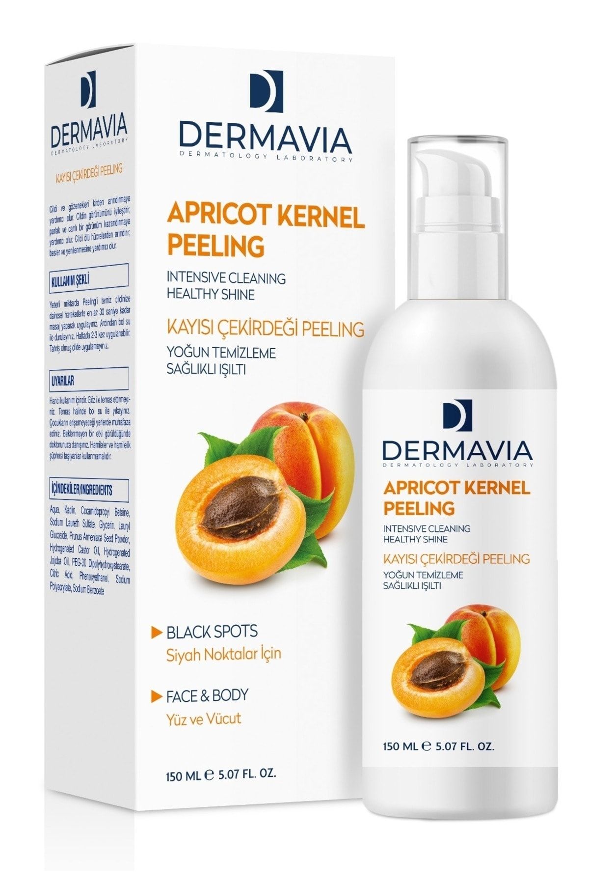 Dermavia Siyah Noktalar İçin Yüz & Vücut Kayısı Çekirdiği Peeling Yoğun Temizleme 150 ml