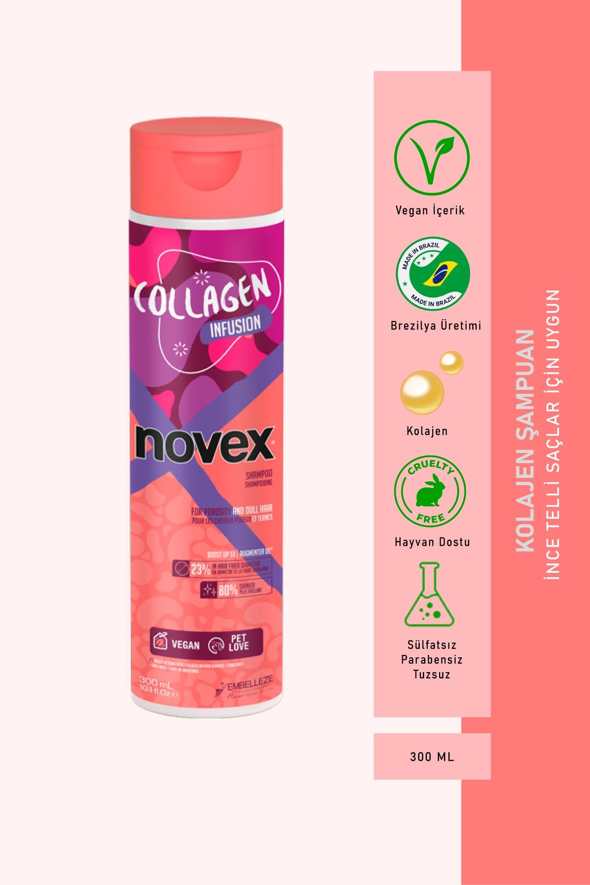 NOVEX Collagen Infusıon - Ince Telli Saçlar Için Hacim Veren Kolajen Içeren Şampuan 300ml -