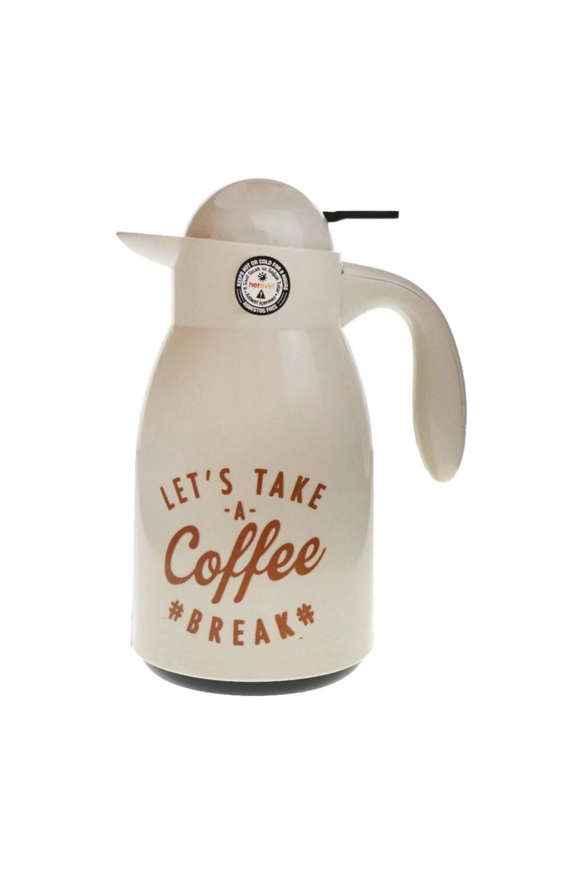 Herevin 1 lt Cam iç Hazne Nordic Vanilya Bakır "Lets Take Coffee" Baskılı Desenli Termos