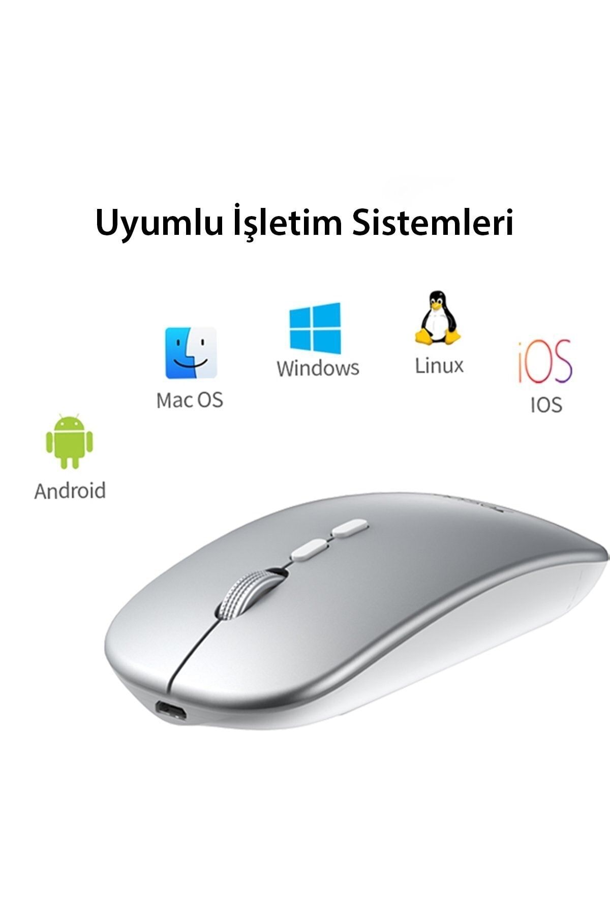 GHK TECH Ergonomik Kablosuz Mouse 2.4 G Gri Mouse Fare Windows Android Mac Uyumlu
