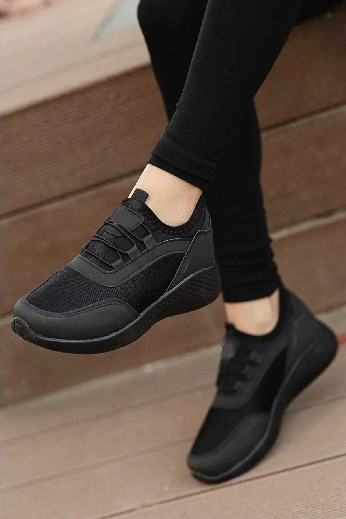 mackrock sports Siyah Nefes Alabilen Casual Yumuşak File Esnek Günlük Rahat Taban Sneaker Kadın Yürüyüş Ayakkabısı