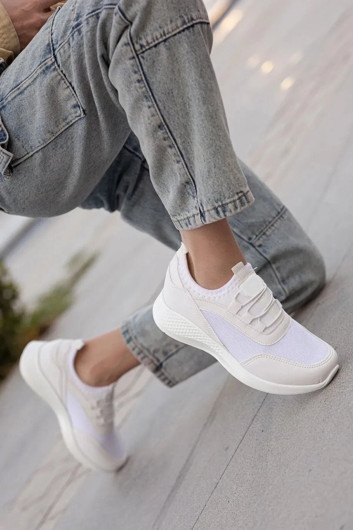 mackrock sports Beyaz Nefes Alabilen Casual Yumuşak File Esnek Günlük Rahat Taban Sneaker Kadın Yürüyüş Ayakkabısı