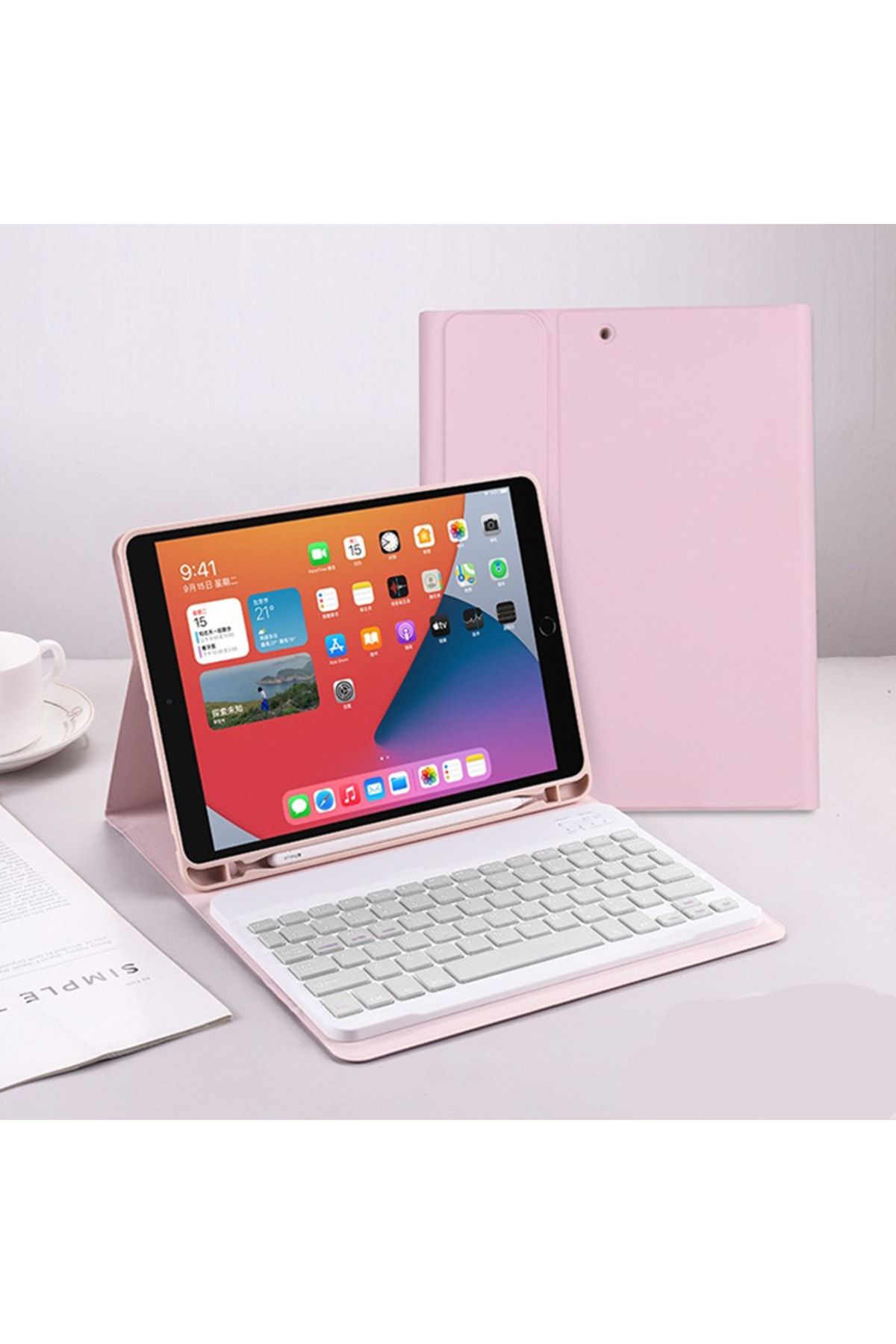 Clemon iPad 7.Nesil 8.Nesil 9.Nesil 10.2 inç Bluetooth Özellikli Kalem Bölmeli Türkçe Q Klavyeli Kılıf