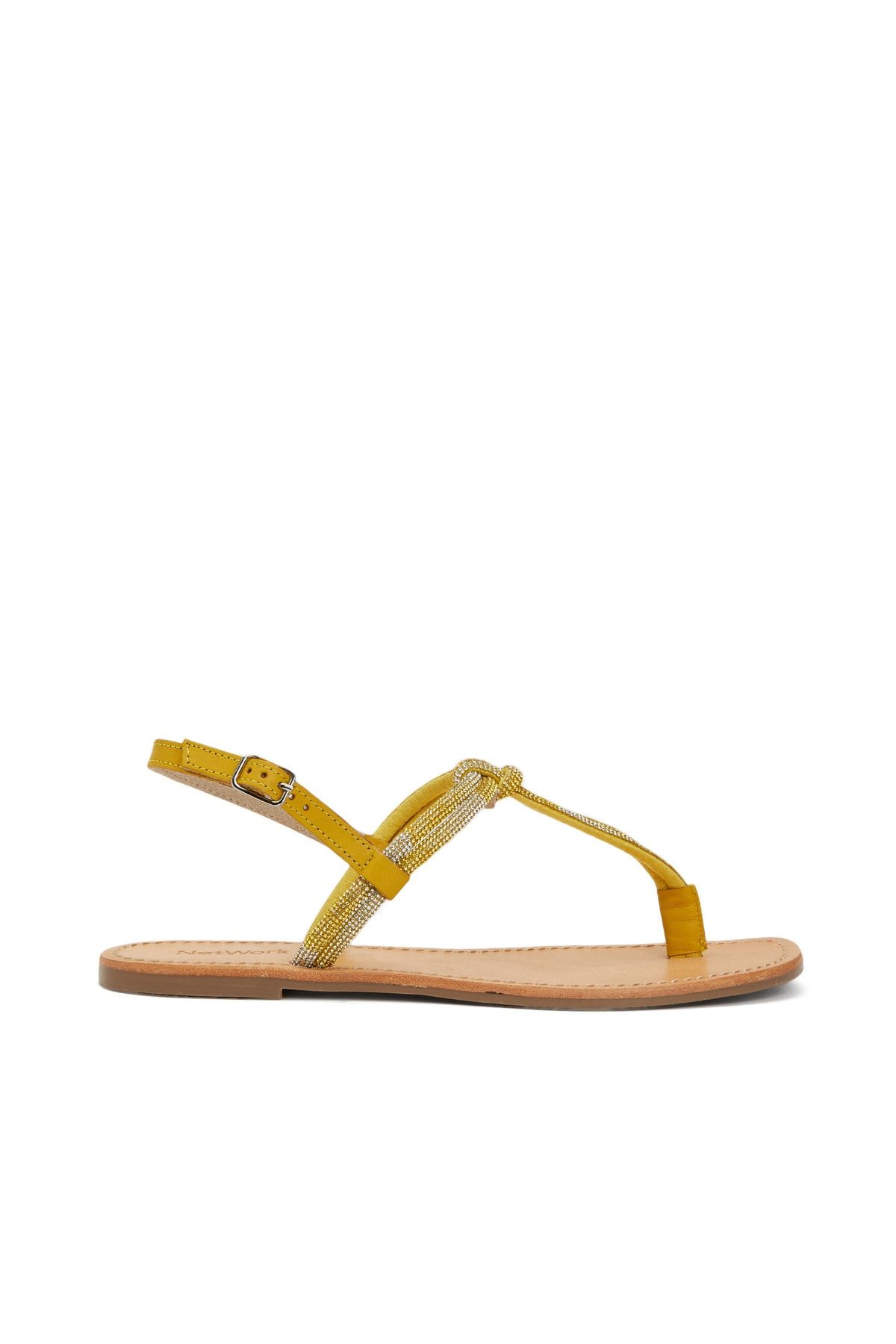 Network Sarı Kadın Deri Sandalet