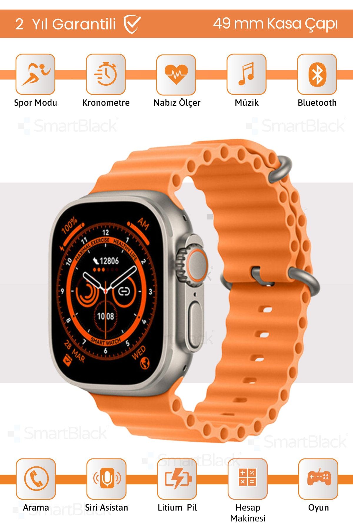 SmartBlack Watch 8 Akıllı Saat T800 Bluetooth Ultra Akıllı Saat Ios Ve Andorid Uyumlu Smartwatch 49 Mm